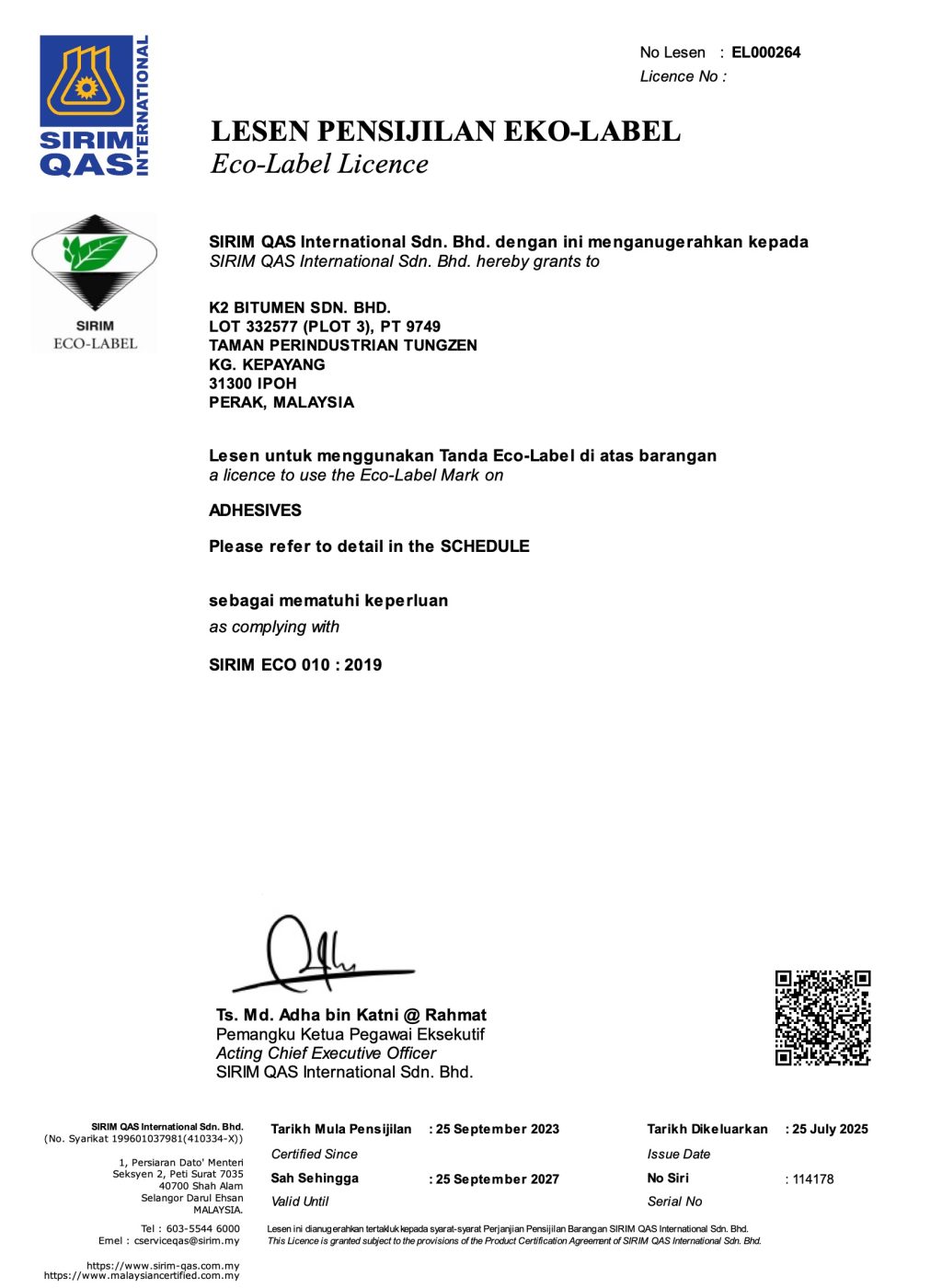 CERTIFICATE RENEWAL-K2 BITUMEN SDN BHD (P5-018487) 2
