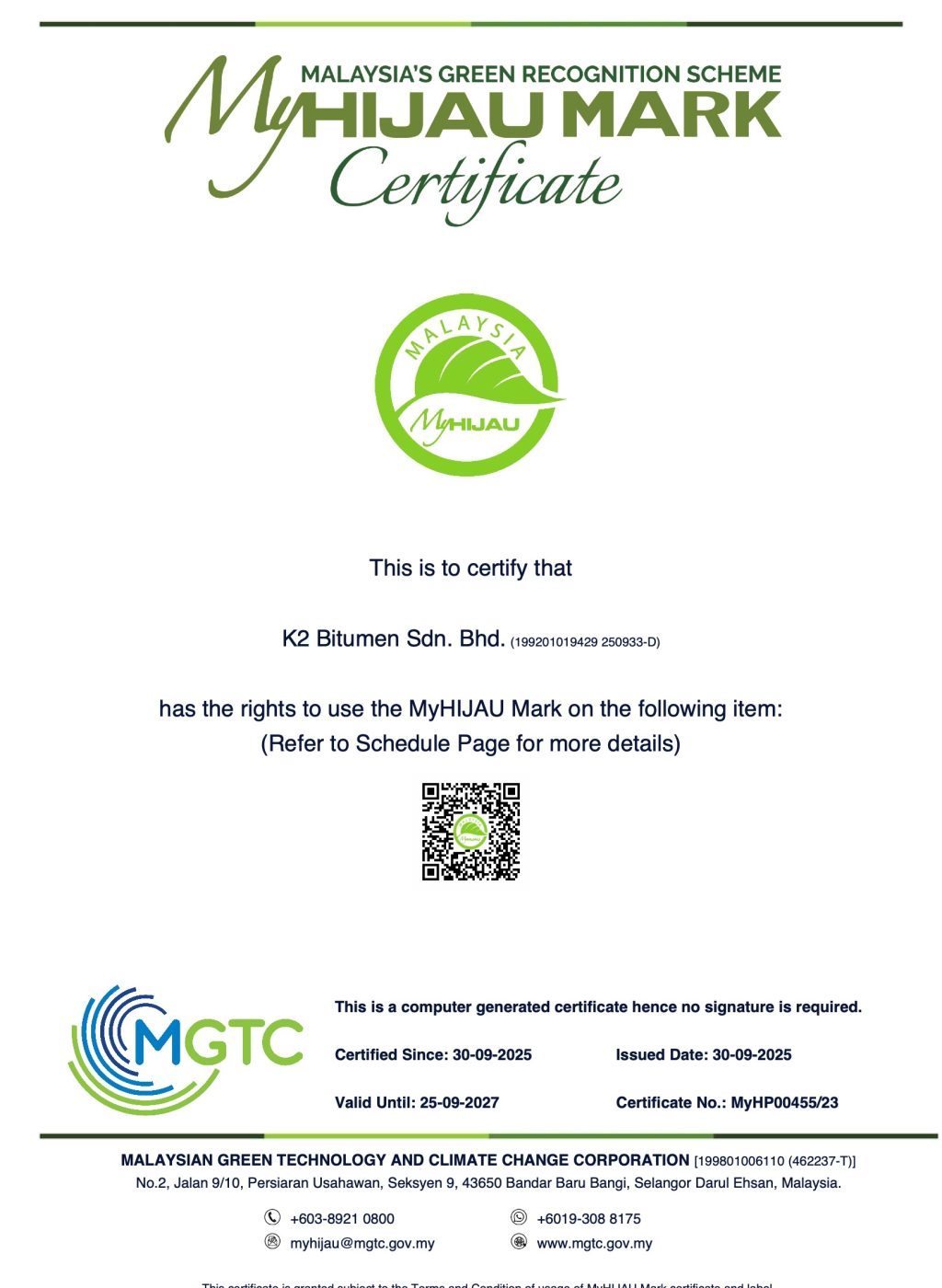 MyHijau Certificate